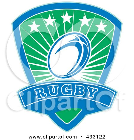 Royalty-Free (RF) Clipart Illustration of a Green And Blue Rugby Shield by patrimonio