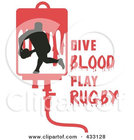 Royalty-Free (RF) Clipart Illustration of a Rugby Man With Give Blood Play Rugby Text - 1 by patrimonio