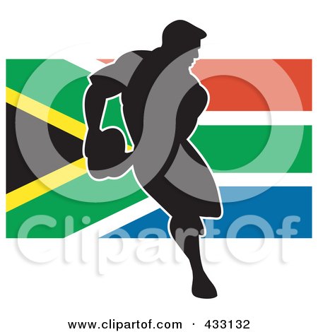 Royalty-Free (RF) Clipart Illustration of a Rugby Man Passing Over A South Africa Flag by patrimonio