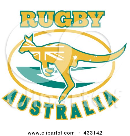 Royalty-Free (RF) Clipart Illustration of Rugby Australia Text With A Kangaroo - 1 by patrimonio