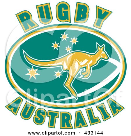 Royalty-Free (RF) Clipart Illustration of Rugby Australia Text With A Kangaroo - 2 by patrimonio