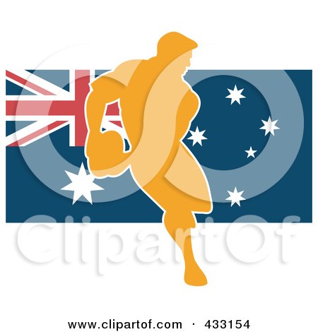 Royalty-Free (RF) Clipart Illustration of a Rugby Player Passing Over An Australian Flag by patrimonio