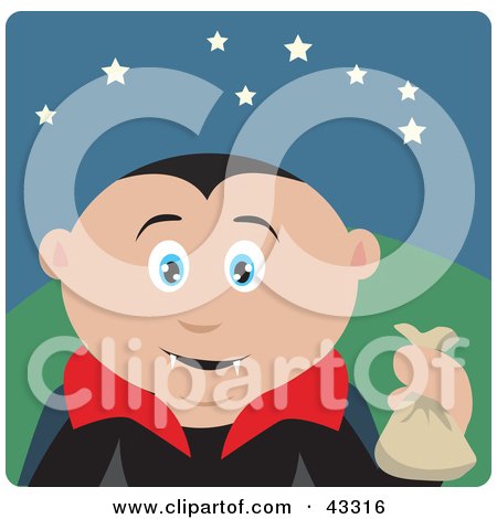 Clipart Illustration of a Caucasian Boy Trick Or Treating On Halloween In A Vampire Costume by Dennis Holmes Designs