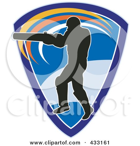 Royalty-Free (RF) Clipart Illustration of a Silhouetted Batsman Hitting A Ball - 4 by patrimonio