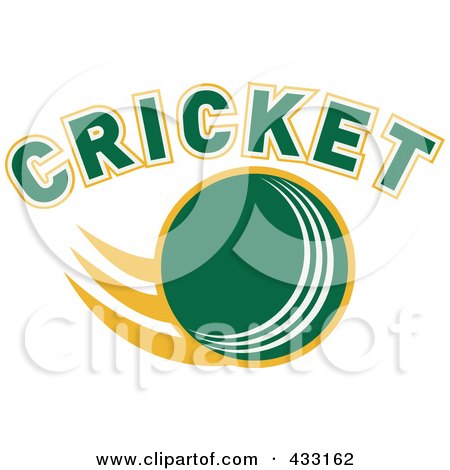 Royalty-Free (RF) Clipart Illustration of a Flying Cricket Ball Under Cricket Text by patrimonio