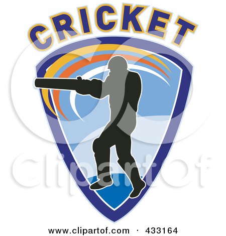 Royalty-Free (RF) Clipart Illustration of a Silhouetted Batsman Hitting A Ball - 5 by patrimonio