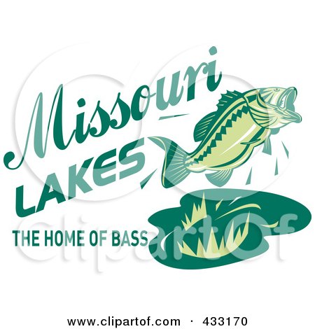 Royalty-Free (RF) Clipart Illustration of Green Missouri Lakes The Home Of Bass Text With A Fish by patrimonio