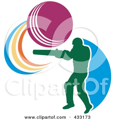 Royalty-Free (RF) Clipart Illustration of a Silhouetted Batsman Hitting A Ball - 1 by patrimonio