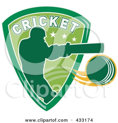 Royalty-Free (RF) Clipart Illustration of a Silhouetted Batsman Hitting A Ball - 2 by patrimonio