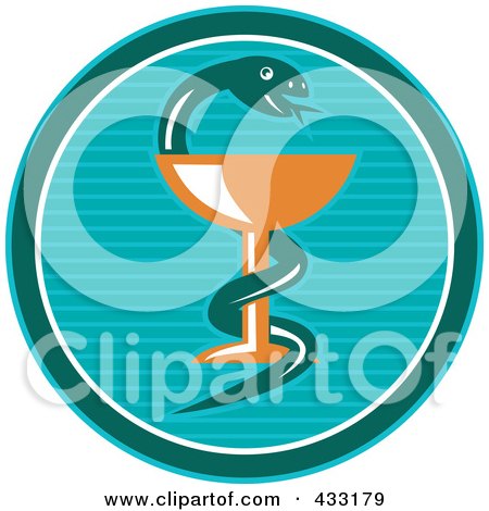 Royalty-Free (RF) Clipart Illustration of a Blue Medical Snake And Cup Logo by patrimonio