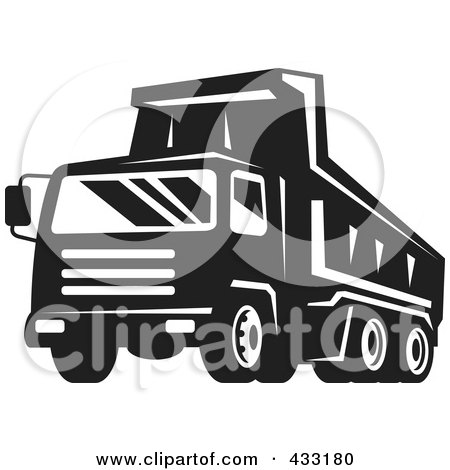Royalty-Free (RF) Clipart Illustration of a Retro Dumptruck In Black And White by patrimonio