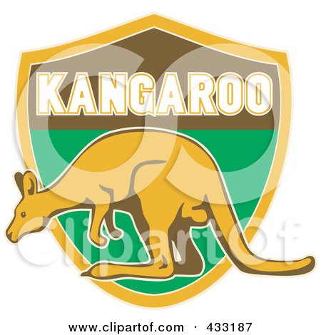 Royalty-Free (RF) Clipart Illustration of a Kangaroo On A Shield by patrimonio