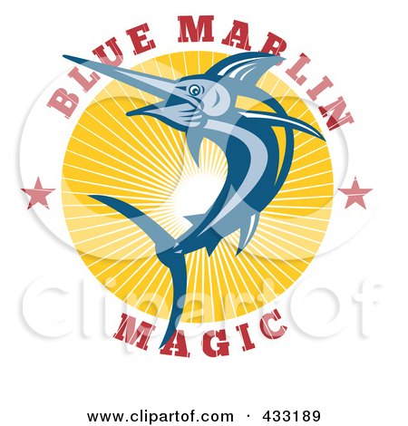 Royalty-Free (RF) Clipart Illustration of Blue Marlin Magic Text Around A Fish by patrimonio