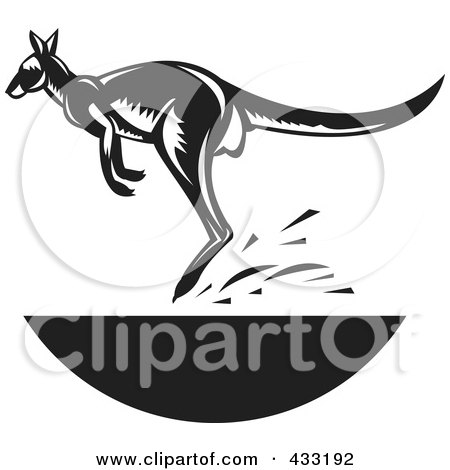 Royalty-Free (RF) Clipart Illustration of a Retro Black And White Jumping Kangaroo by patrimonio