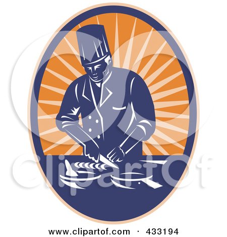 Royalty-Free (RF) Clipart Illustration of a Chopping Chef Logo by patrimonio