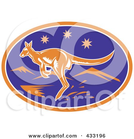 Royalty-Free (RF) Clipart Illustration of a Juming Kangaroo And Stars Logo by patrimonio