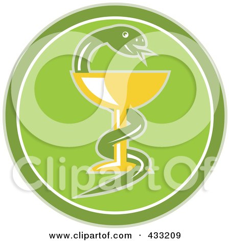 Royalty-Free (RF) Clipart Illustration of a Green Medical Snake And Cup Logo by patrimonio