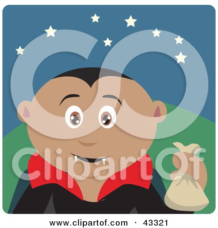 Clipart Illustration of a Latin American Boy Trick Or Treating On Halloween In A Vampire Costume by Dennis Holmes Designs