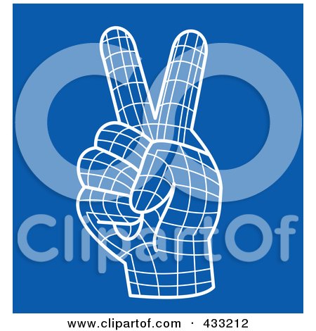 Royalty-Free (RF) Clipart Illustration of a Peace Grid Hand On Blue by patrimonio