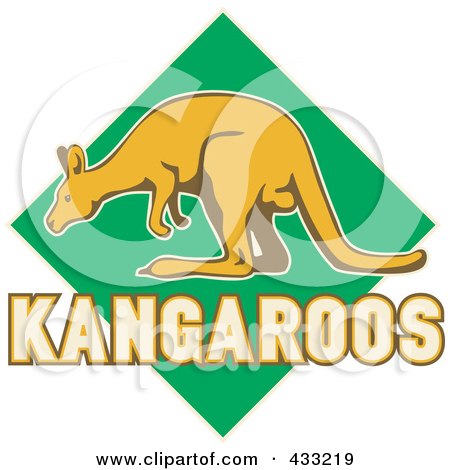 Royalty-Free (RF) Clipart Illustration of a Kangaroo And Text Over A Green Diamond by patrimonio