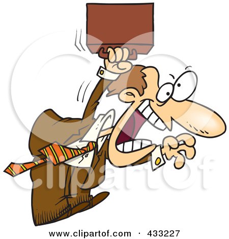Royalty-Free (RF) Clipart Illustration of an Aggressive Cartoon Businessman Jumping by toonaday
