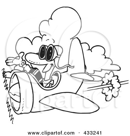 Royalty-Free (RF) Clipart Illustration Of Coloring Page Line Art Of A Happy Pilot by toonaday
