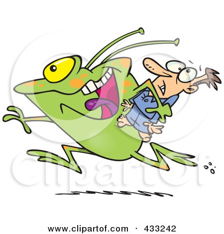 Royalty-Free (RF) Clipart Illustration of a Frog Like Monster Or Alien Abducting A Scared Man by toonaday