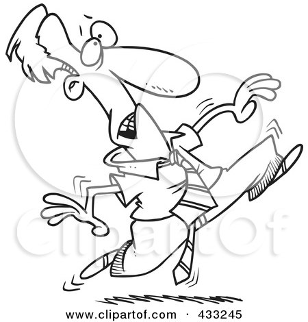 Royalty-Free (RF) Clipart Illustration of Coloring Page Line Art Of An Agitated Cartoon Businessman Running by toonaday