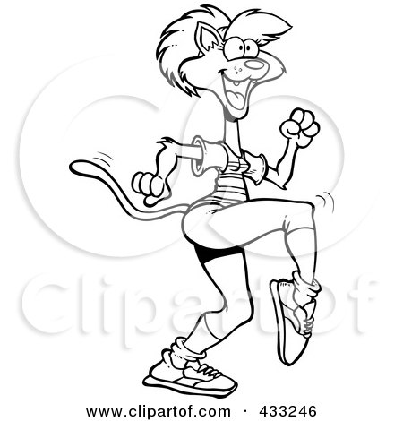 Royalty-Free (RF) Clipart Illustration Of Coloring Page Line Art Of An Aerobic Cat Exercising by toonaday