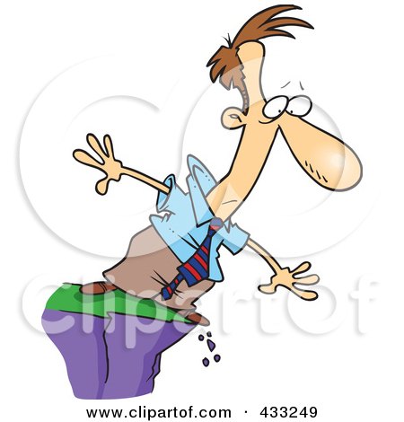 Royalty-Free (RF) Clipart Illustration of a Cartoon Businessman Standing On A Cliff And Looking Down by toonaday