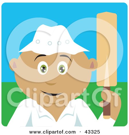 Clipart Illustration of a Sporty Hispanic Man Holding A Cricket Bat by Dennis Holmes Designs