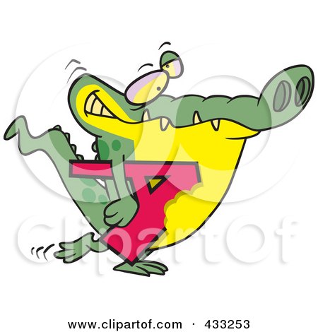 Royalty-Free (RF) Clipart Illustration of an Alligator Carrying A Bitten Letter A by toonaday