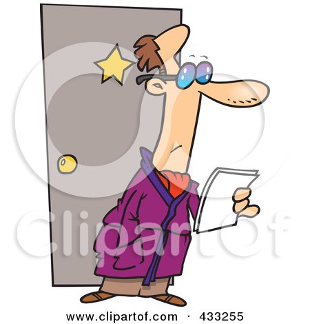 Royalty-Free (RF) Clipart Illustration Of A Male Actor Reading A Letter Outside His Dressing Room by toonaday