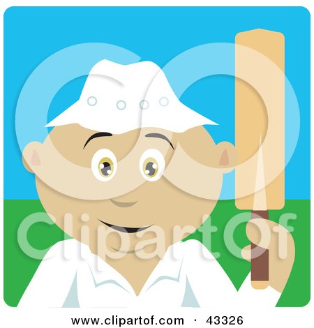 Clipart Illustration of a Sporty Mexican Man Holding A Cricket Bat by Dennis Holmes Designs
