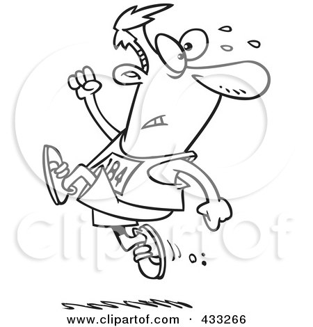 Royalty-Free (RF) Clipart Illustration Of Coloring Page Line Art Of A Runner Man Ahead Of The Crowd by toonaday