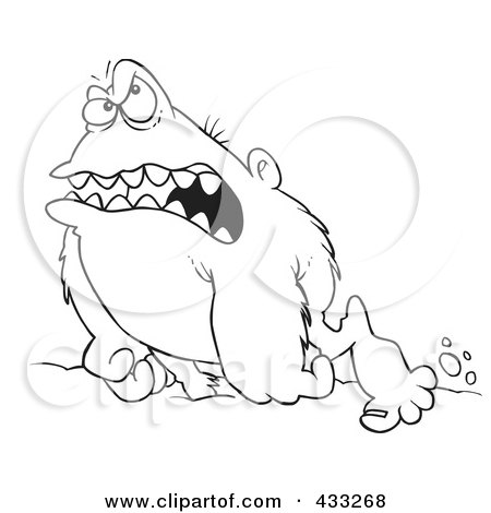 Royalty-Free (RF) Clipart Illustration of Coloring Page Line Art Of A Grouchy Abominable Snowman by toonaday