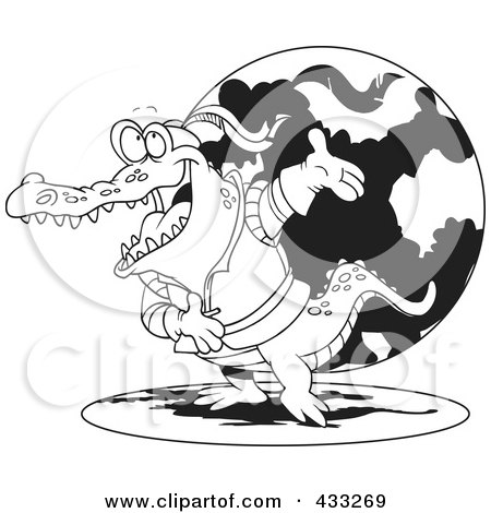 Royalty-Free (RF) Clipart Illustration Of Coloring Page Line Art Of An Actor Crocodile Bowing by toonaday