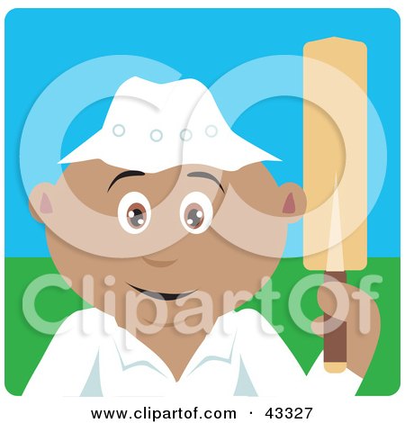 Clipart Illustration of a Sporty Latin American Man Holding A Cricket Bat by Dennis Holmes Designs