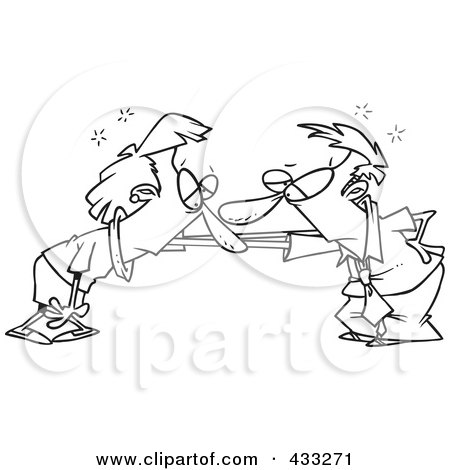 Royalty-Free (RF) Clipart Illustration of Coloring Page Line Art Of A Couple Catching Their Breath After A Fight by toonaday