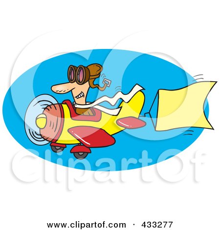 Royalty-Free (RF) Clipart Illustration Of A Message Pilot Flying A Plane With A Banner by toonaday