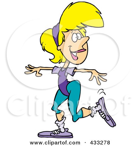 Royalty-Free (RF) Clipart Illustration Of A Caucasian Aerobics Woman Exercising by toonaday