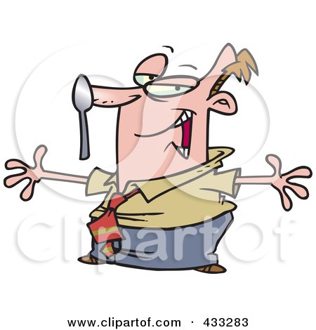Royalty-Free (RF) Clipart Illustration of a Cartoon Businessman Showing Off His Spoon On The Nose Balance Trick by toonaday