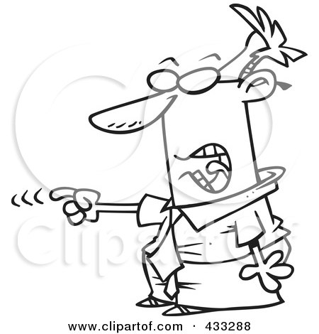 Royalty-Free (RF) Clipart Illustration of Coloring Page Line Art Of A Mad Cartoon Businessman Accusing by toonaday