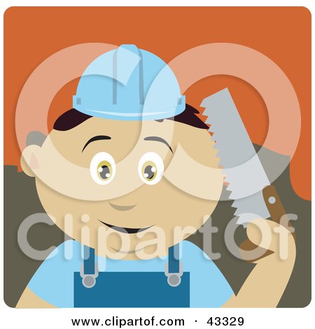 Clipart Illustration of a Mexican Construction Worker Boy Holding A Saw by Dennis Holmes Designs