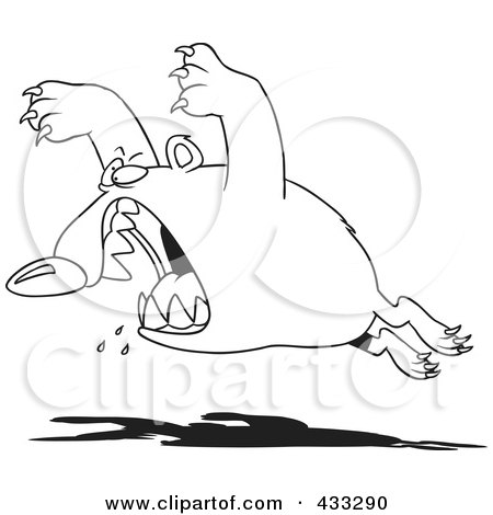 Royalty-Free (RF) Clipart Illustration Of Coloring Page Line Art Of An Aggressive Bear Leaping by toonaday