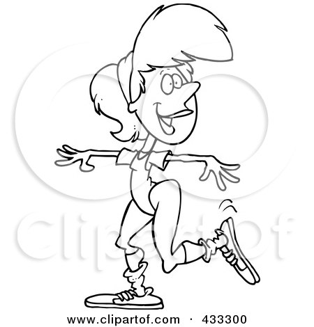 Royalty-Free (RF) Clipart Illustration Of Coloring Page Line Art Of An Aerobics Woman Exercising by toonaday