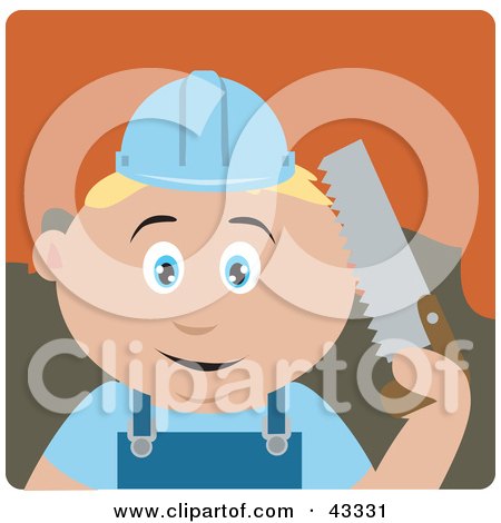 Clipart Illustration of a Caucasian Construction Worker Boy Holding A Saw by Dennis Holmes Designs