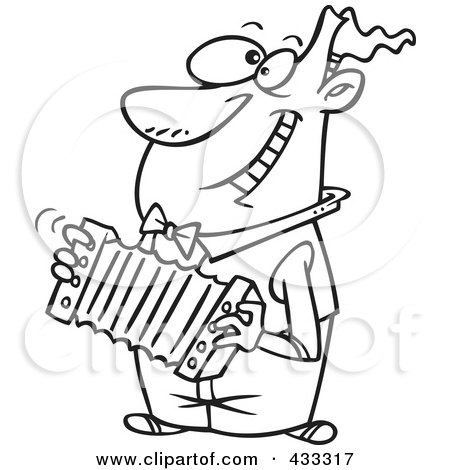 Royalty-Free (RF) Clipart Illustration of Coloring Page Line Art Of A Happy Cartoon Man Playing An Accordion by toonaday