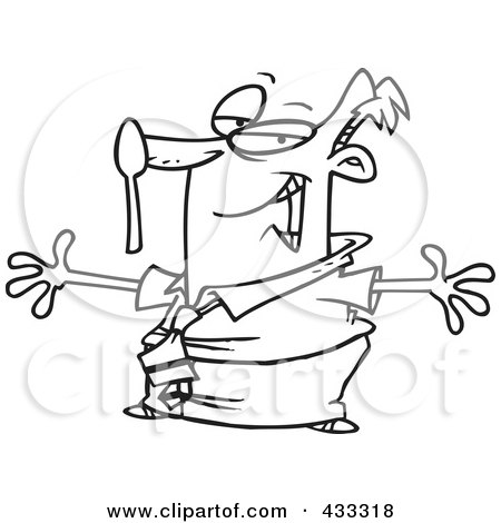 Royalty-Free (RF) Clipart Illustration of Coloring Page Line Art Of A Cartoon Businessman Showing Off His Spoon On The Nose Balance Trick by toonaday