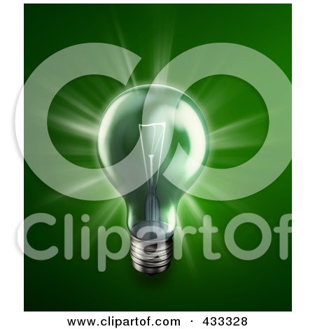 Royalty-Free (RF) Clipart Illustration Of A 3d Glowing Green Light Bulb by Mopic